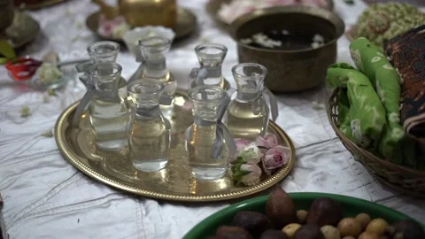 Water in a bottle one of the elements for a traditional event before marriage Video stock 219480601