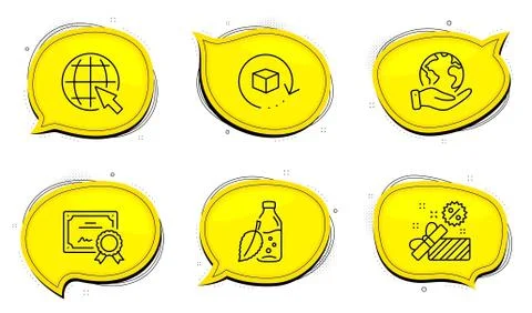 Water bottle, Return package and Internet icons set. Sale sign. Mint leaf drink Illustrazione stock