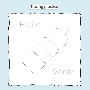 Water Bottle Tracing Practice Worksheet Template Stockillustratie