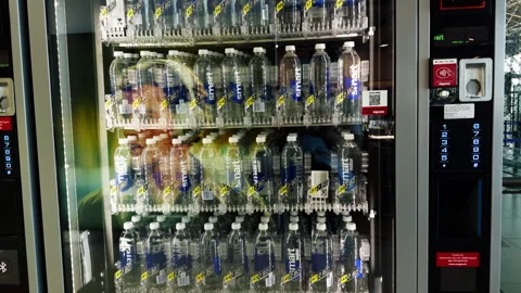 Water Bottle Vending Machine With Contactless Payment Terminal Stock Footage 345305371