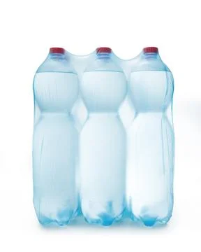Water bottles in plastic packaging. isolated white background 写真素材