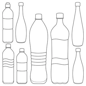 Water bottles set. Plastic or glass water bottles. 스톡 일러스트
