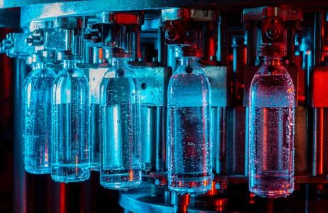 Water bottling line for processing and bottling pure spring water Foto stock