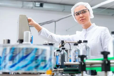 Water bottling line for processing and bottling pure spring water Stock Photos