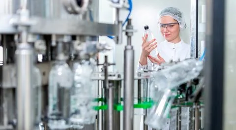 Water bottling line for processing and bottling pure spring water Stock Photos