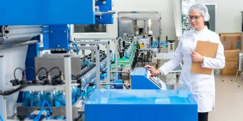 Water bottling line for processing and bottling pure spring water Stock Photos