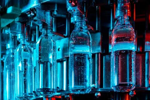 Water bottling line for processing and bottling pure spring water Stock Photos