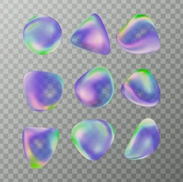 Water bubbles 3d vector colorful set Abstract liquid blue shape collection Stock Illustration