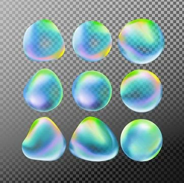 Water bubbles 3d vector colorful set Abstract liquid blue shape collection Stock Illustration
