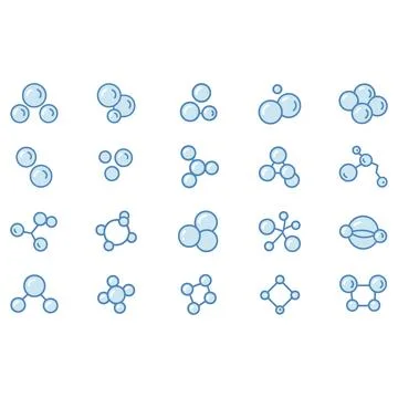 Water Bubbles and Molecule Icons Set, Blue Soap Suds Vector Elements Bundle Illustrazione stock