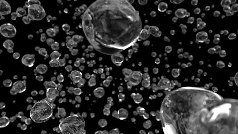 Water bubbles black, white background. Animation Seamless loop and green screen. Stock Footage 265123617