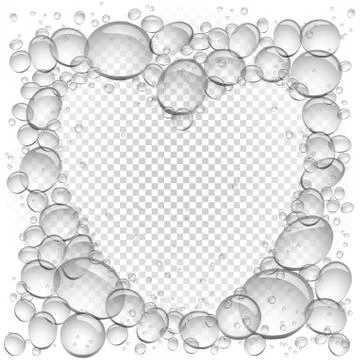 Water bubbles heart frame transparent Stock Illustration
