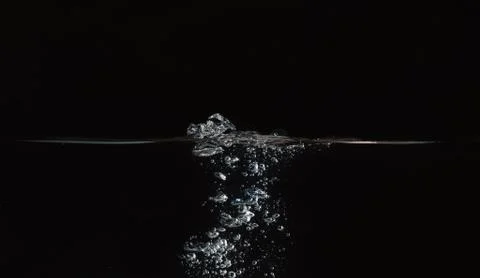 Water bubbles isolated on black background, close up view. Bubbles underwater Stock Photos