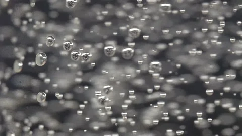 Water bubbles moving and floating up on a black background, macro. Eco-friendly Stock Footage 144037405