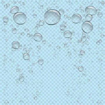Water bubbles rise up blue transparent Stock Illustration