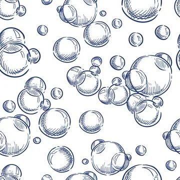 Water bubbles seamless pattern. Vector hand drawn sketch illustration. Soap.. イラスト素材