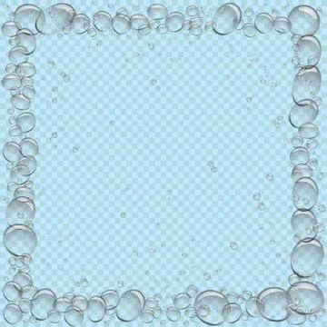 Water bubbles square frame transparent Stock Illustration