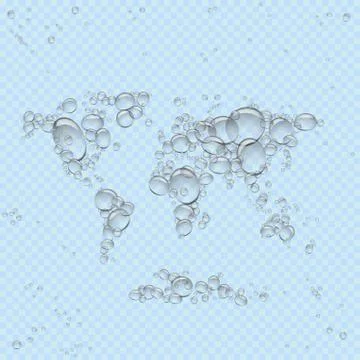 Water bubbles world map transparent Stock Illustration