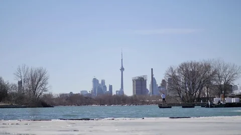Water with buildings in the background Stock Footage 74077152