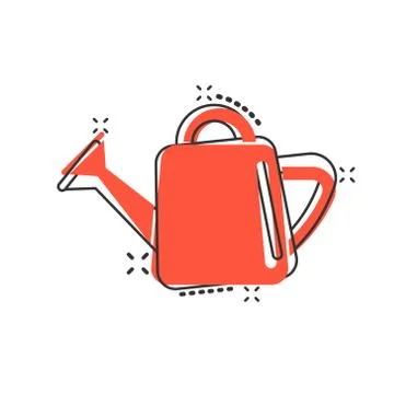 Water can icon in comic style. Irrigation garden cartoon vector illustration  Stock Illustration