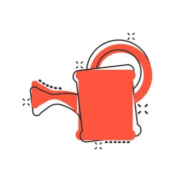Water can icon in comic style. Irrigation garden cartoon vector illustration  Stock Illustration