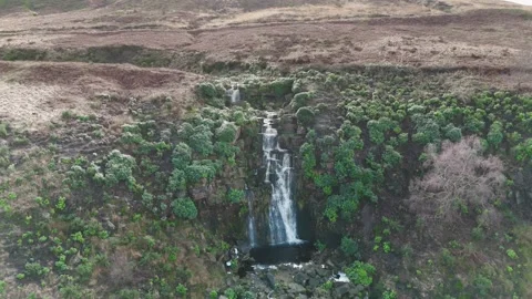 Water cascades down a mossy cliffside Vidéo 342935072