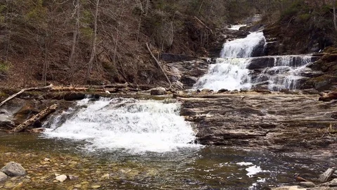 Water Cascades Over Multi-Level Waterfall Stock Footage 89301437