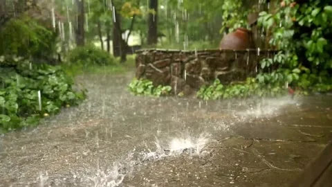 Water cascading down up close. Intense rainfall downpour. Inclement conditions Video stock 246373319