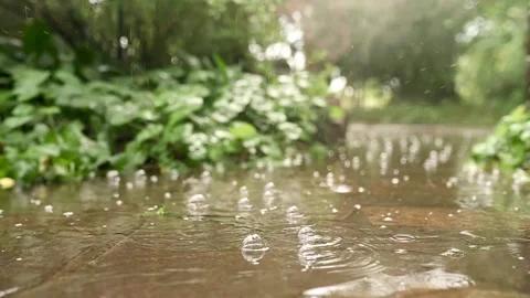 Water cascading down up close. Intense rainfall downpour. Inclement conditions Video stock 246373485