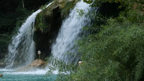  water cascading down Turner Falls Stock Footage 90236795