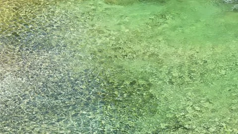 Water caustic light effect on clear mountain river surface, 4K Stock Footage 324876096