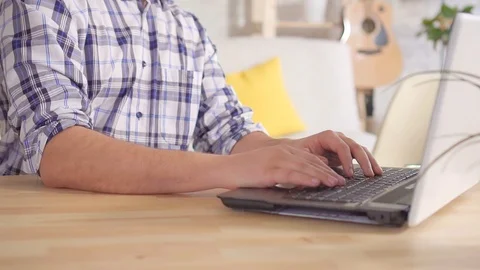 Water from the ceiling flows to the laptop,close up hands laptop Stock Footage 106305680