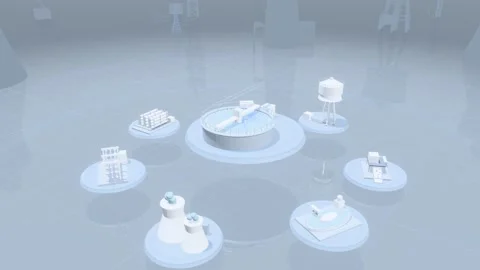 Water Clarifier Above Desalination Pump And Recycling Platforms In A Bright Stock Footage 344103473