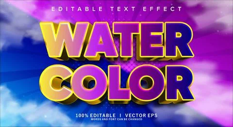 Water color 3d vector text effect with modern style design Stock Illustration