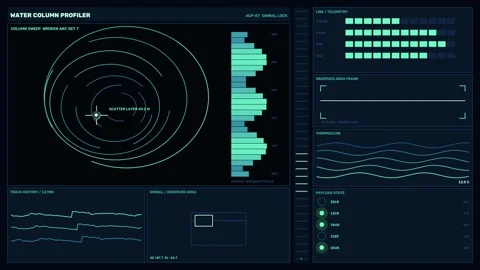 Water Column Profiler Data HUD Seamless Loop Stock Footage 342554561