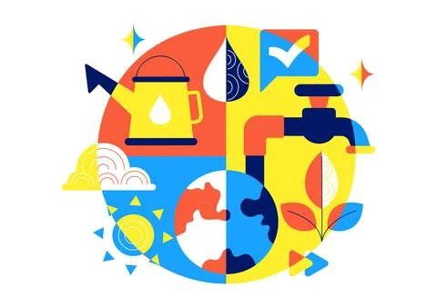 Water Conservation Awareness Vector Illustration Featuring Sustainable Usag.. Stock Illustration