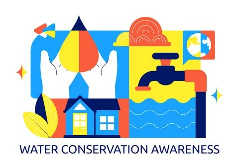 Water Conservation Awareness Vector Illustration Featuring Sustainable Usag.. Stock Illustration