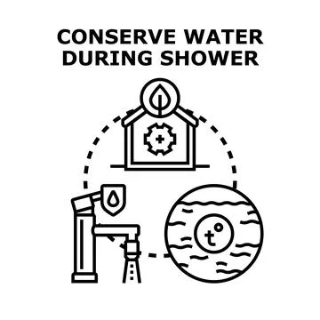 Water conservation during shower concept illustration Ilustración de archivo