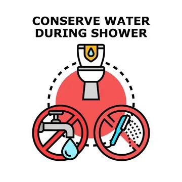 Water conservation during shower concept vector illustration Stock Illustration
