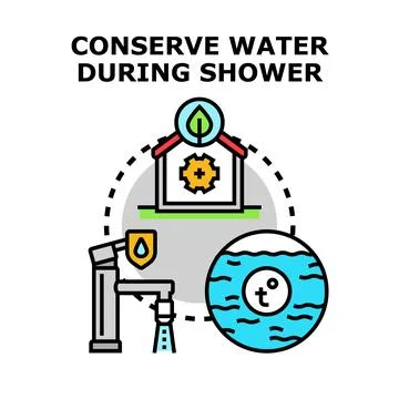 Water conservation during shower concept illustration Ilustración de archivo