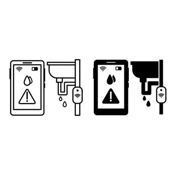 Water Conservation Tech Icons. Line and Glyph Vector Illustrations. Digital.. Stock Illustration