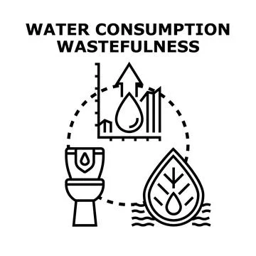 Water consumption increasing, impacting environment and conservation efforts Stock Illustration
