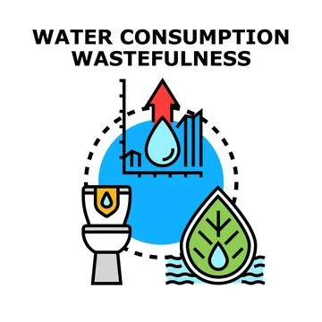 Water consumption increasing, impacting environment and conservation efforts Stock Illustration