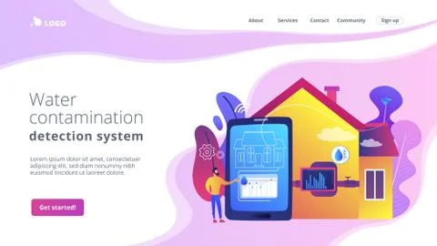 Water contamination detection system concept landing page Stock Illustration