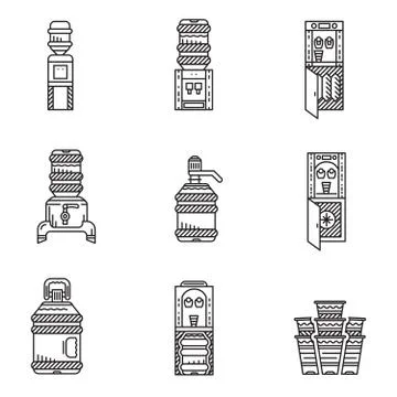 Water cooler black line vector icons set Stock Illustration