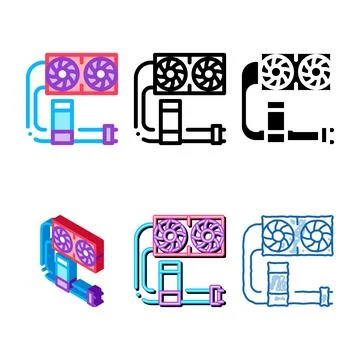 Water cooler computer multistyle part color icon vector Stock-Illustration