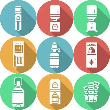 Water cooler flat round vector icons Stock Illustration
