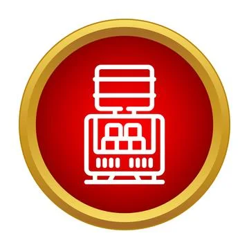Water cooler with ice cubes line icon in red circle Stock Illustration