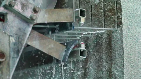 Water Cooling Granite Rock During Production And Processing Of Mineral Material Stockbeeldmateriaal 223638088