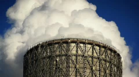 Water-cooling tower at winter Stock Footage 9240296